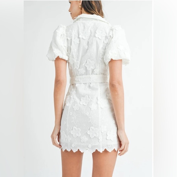 NWT Mable May Textured Embroidered Button Down White Dress Women XS to Small - Picture 3 of 13